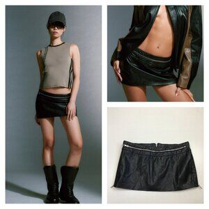 NWT I AM GIA Black IMAAN Silver Zipper Accents Faux Leather Micro Mini Skirt